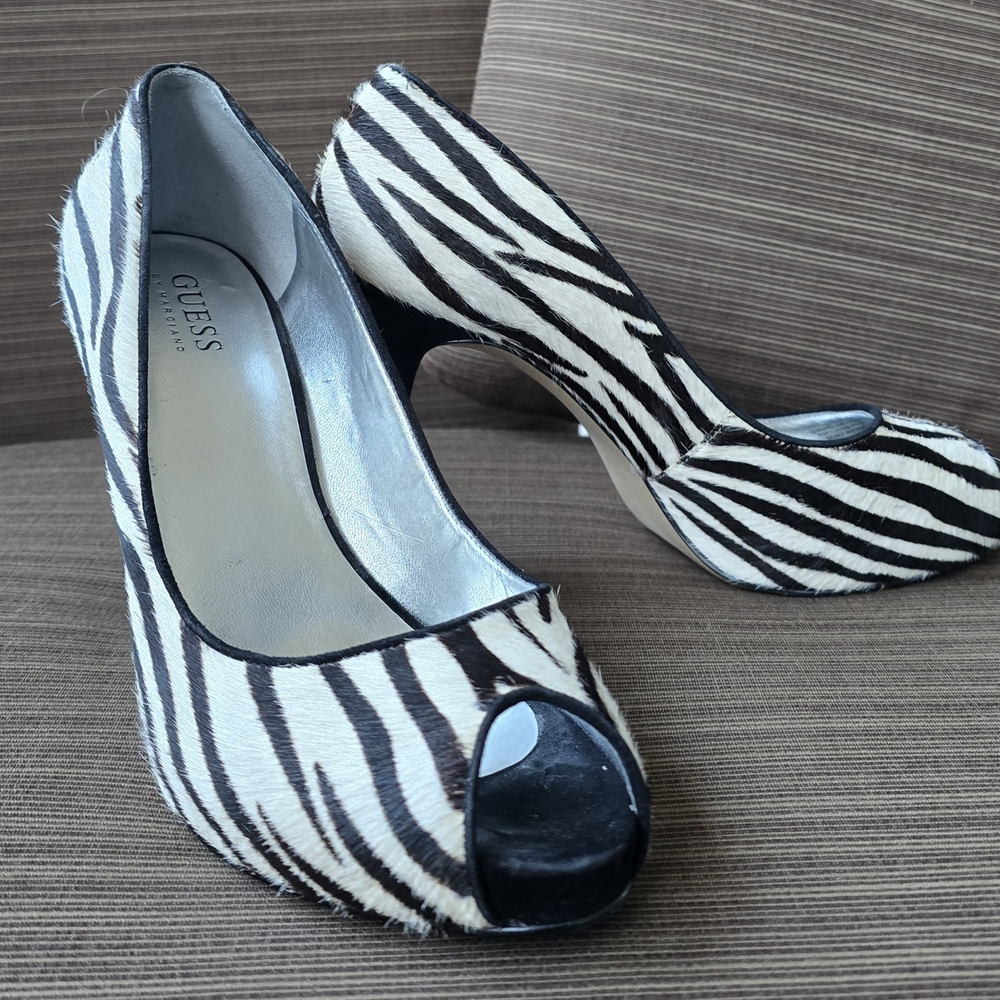 GUESS by Marciano Zebra Print Peep Toe Heels – Size 9 1/2M